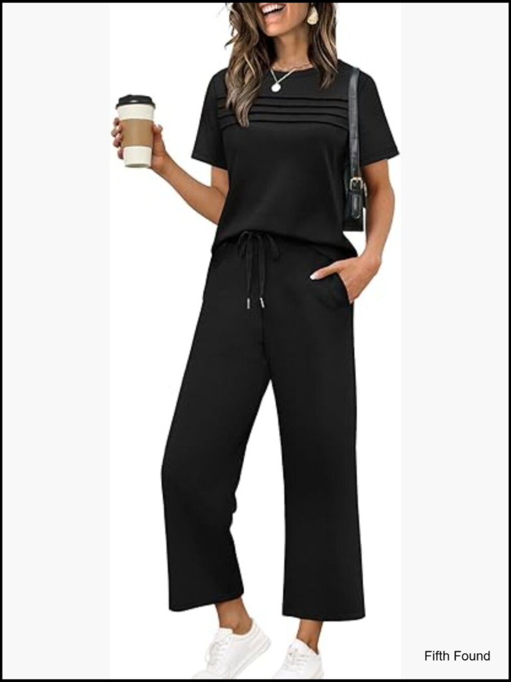 Two Piece Lounge Set Short Sleeve Side Slit Wide Leg Pants